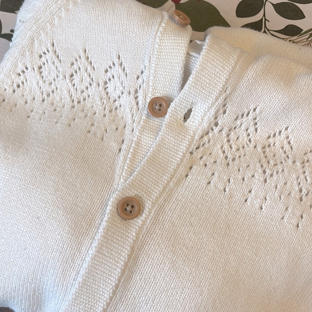 Baby Organic Cotton Sweater Knit Pointelle Jumpsuit in Ivory
